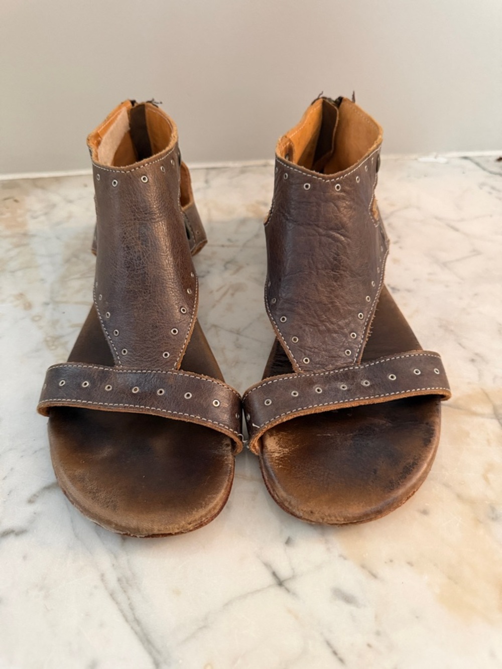 Bed Stu Soto Brown Leather Greek sandals with Stud Accents